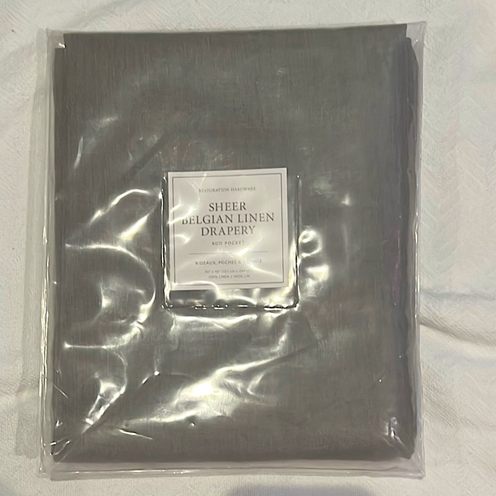 Restoration Hardware Sheer Belgian Linen Drapery Gray (Fog) 50”x 96” 2 panels